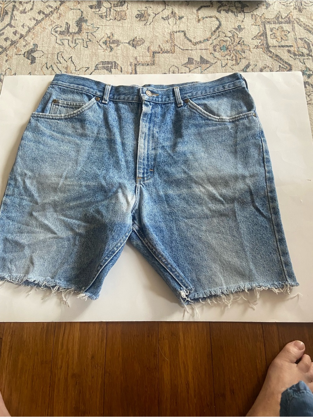 Vintage Lee Red Light Blue Denim Cut-Off Men's Shorts - Frayed Hem